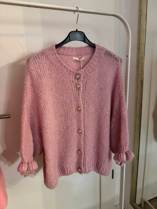 Cardigan mit Rüschenärmeln - Rosa